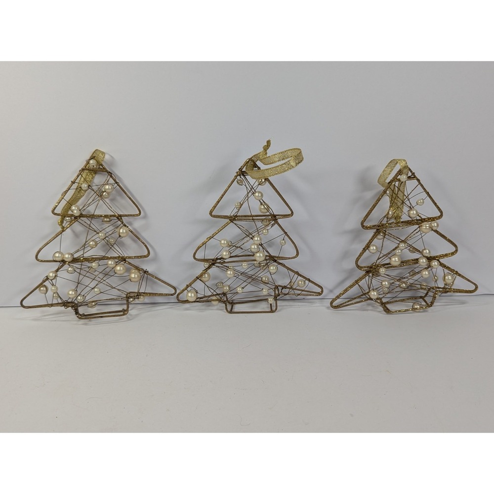 gold wire christmas tree Ornaments Vintage